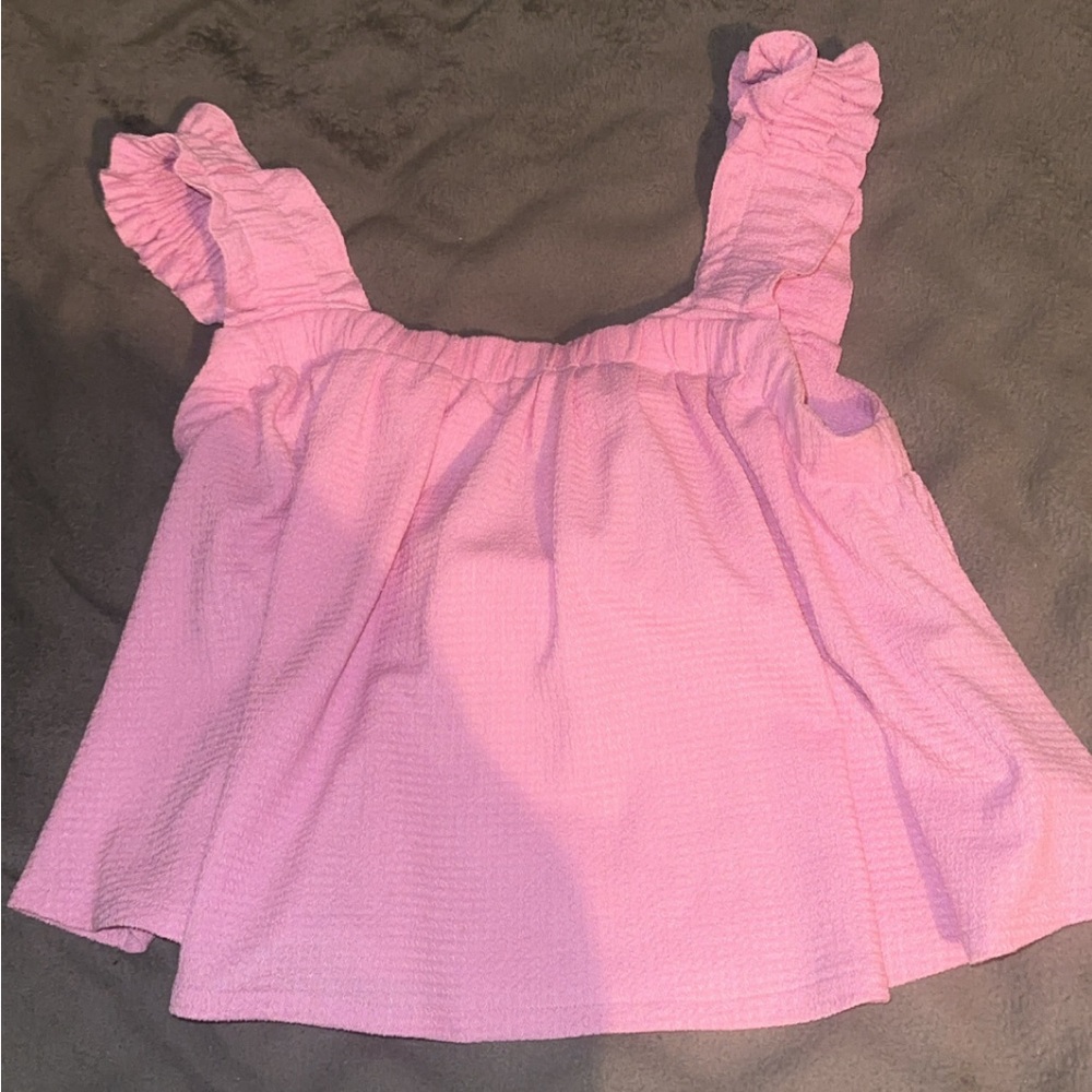 Vestique Pink Ruffle Strap Tank Top